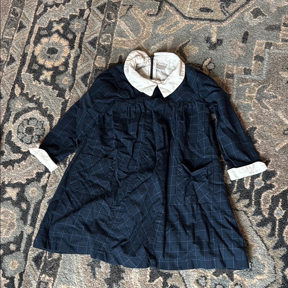 Classic Navy Blue Kids Dress with White Accents-Pepa and Co